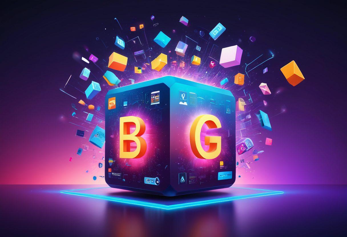 A mesmerizing digital landscape showcasing interactive content elements like dynamic infographics, engaging quizzes, and vibrant social media integrations, illustrating the evolution of blogging. A futuristic style YouCube logo emerges in the foreground, surrounded by floating words and visuals that represent creativity and innovation. Bright, vibrant colors and a sleek, modern design convey a sense of excitement and exploration. super-realistic. vibrant colors. futuristic design.
